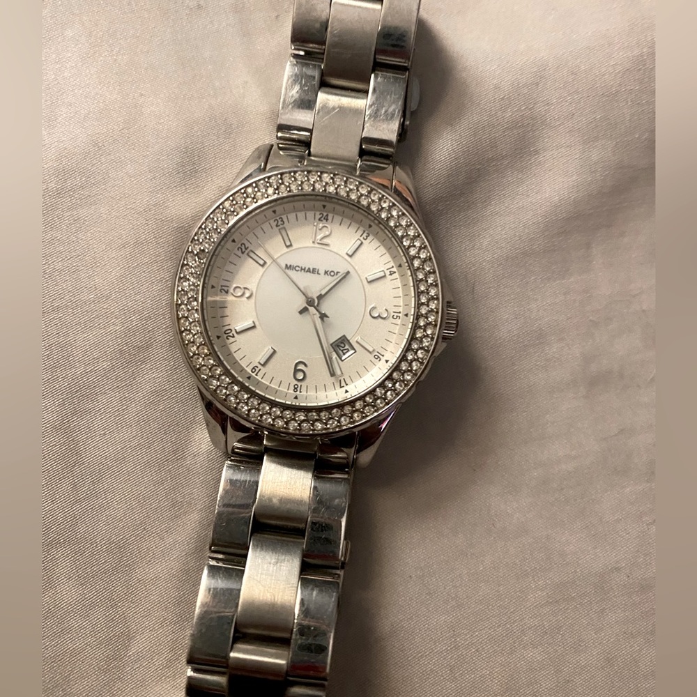 Michael Kors MK Madison Watch Silver Band Crystal Accents